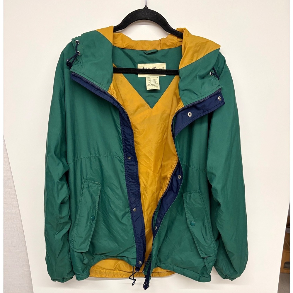 Gorpcore Vintage Windbreaker Hooded Jacket Eddie Bauer Men M Green Yellow